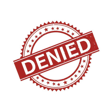 A red stamp with the word denied on it, indicating rejection or refusal.