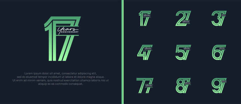 anniversary vector logo set, green color with handwriting can be use for celebration