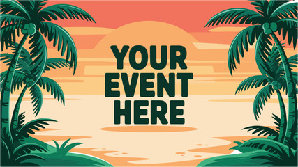 Obraz premium Tropical sunset background with palm trees for your event here text