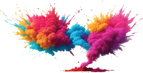 Fototapeta premium Vibrant Holi powder cloud in shades of pink, orange, yellow, and blue, creating a dynamic and festive visual.