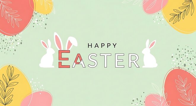 Colorful easter greeting card with bunny ears and eggs celebrating the holiday