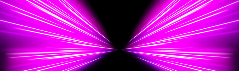 Neon pink speed trail with glowing edges and flowing streaks, perfect for futuristic digital banners and sci-fi visuals. vector © Romstock