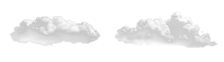set of two fluffy white clouds in sky isolated on white or transparent png © David Kreuzberg