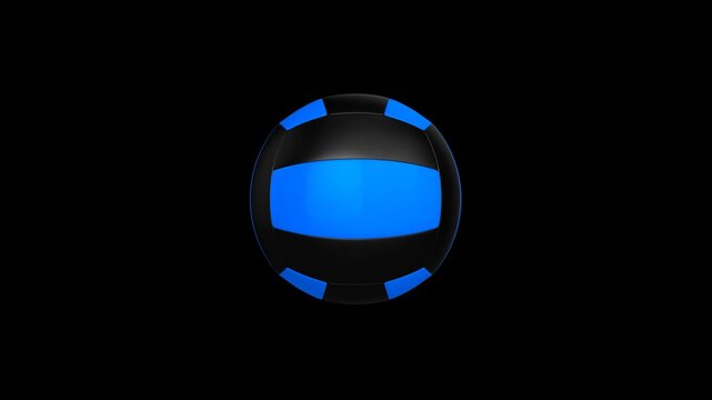 Black volleyball ball isolated on black background. Loop able 3d animation for background.