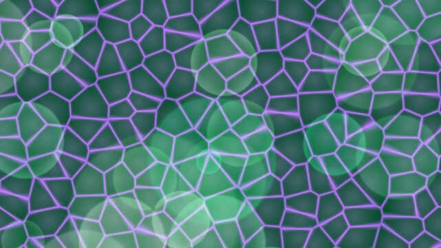 Abstract Geometric Green and Purple Pattern with Bubbles and Cellular Structures, Modern Art
