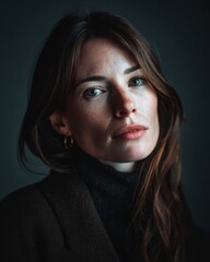 Fototapeta premium Woman posing for portrait, looking directly, expressing confidence and natural beauty
