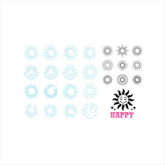 Sun Icons Set Sunrise Sunset Ocean Wave Happy Face Sun Graphic Elements