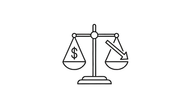 Balance Scale Showing Dollar Sign and Downward Arrow.