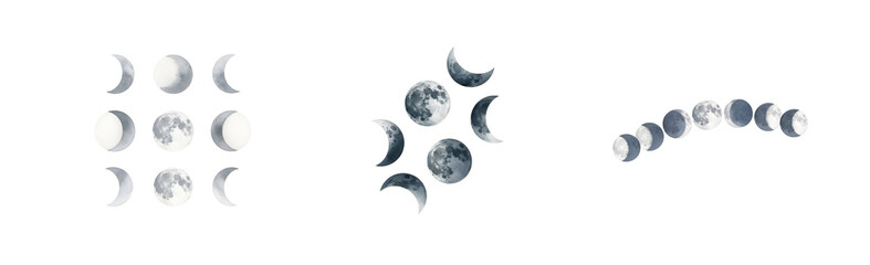 A collection of moon phases on a transparent background