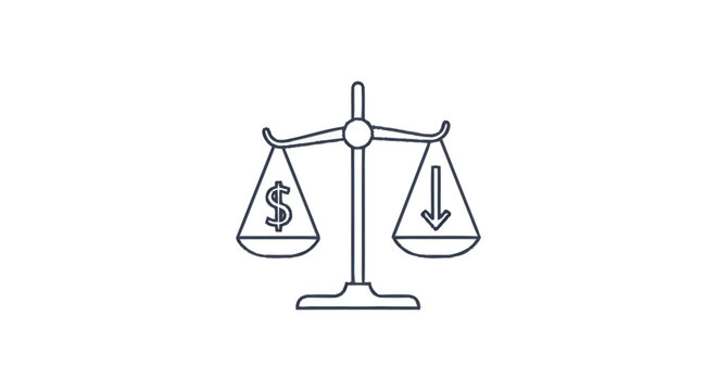 Balance Scale Showing Dollar Sign and Downward Arrow.