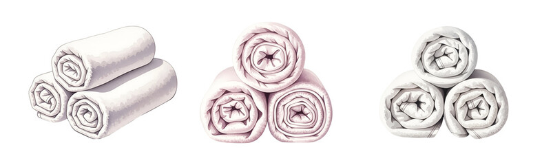 A set of rolled towels on transparent background