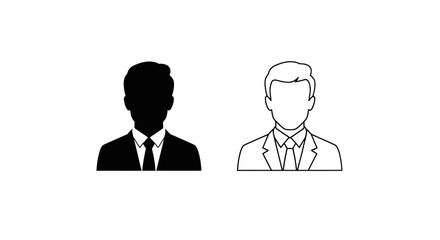 Fototapeta premium Set of 2 Professional Businessman Avatar Icons Vector - Black Silhouette and Outline Style for User Profile, Office, and Corporate Design