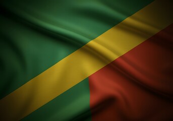 Obraz premium Realistic wavy flag of the Republic of the Congo fabric texture with soft lighting and shadows