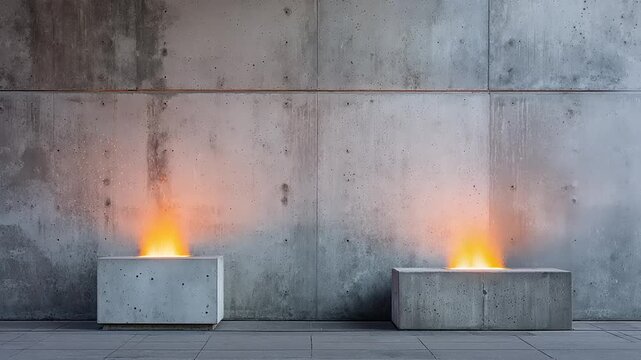 Concrete Blocks with Fire Emerging Slowly.