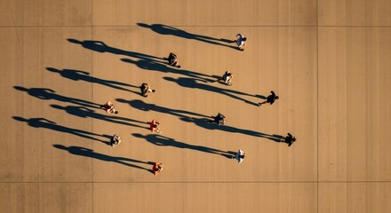 Aerial view of children running in a straight