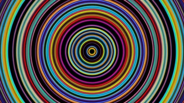 拡大と収縮を繰り返すサイケデリック円環が彩りを変え続ける幻想的抽象背景