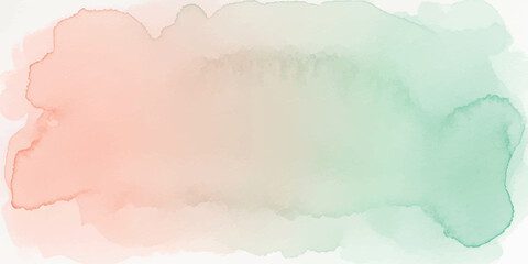 Obraz premium Wide Pastel Peach and Mint Green Watercolor Brush Stroke Background, Artistic Blended Hues for Abstract Graphics and Modern Presentation Slides