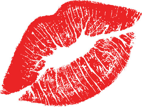 Red lipstick kiss mark isolated on white background for bold romantic branding. High resolution lips imprint with vibrant texture and seductive detail. Ideal for Valentine design needs.