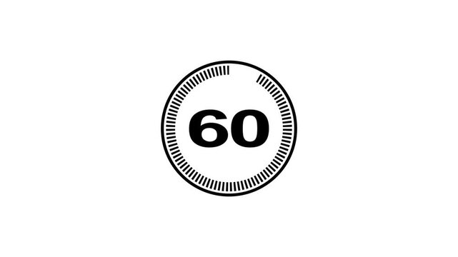 65 second Countdown timer. Minimal countdown 65 timer animation from 65 to 0 seconds. on black screen. Circle countdown timer thirty seconds animation.High quality 4K video.