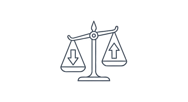 Balance scale with upward and downward arrows representing opposing forces.
