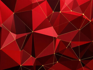 Obraz premium Red geometric pattern with gold line shapes in abstract grid composition. Modern minimal luxury background design suitable for branding, packaging, and festive decoration