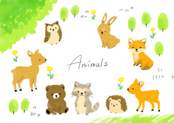 Cute forest animals clipart set &ndash; hand-drawn woodland animals for kids