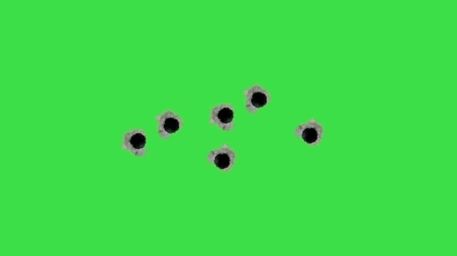 Bullet hole animation with smoke effects on green screen background for vfx work