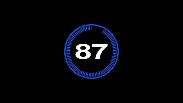 95 second Countdown timer. Minimal countdown 95 timer animation from 95 to 0 seconds. on black screen. Circle countdown timer thirty seconds animation.High quality 4K video.