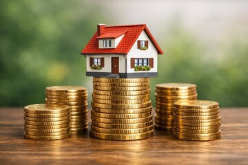 Home investment coins wealth accumulation real estate finances house home coins money wealth.