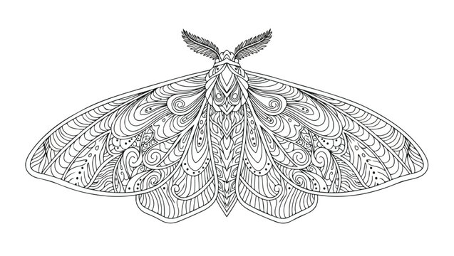 Ornate Mandala Moth Line Art Illustration