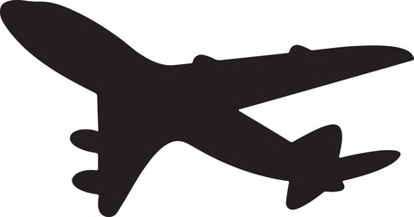 Minimalist black airplane silhouette isolated on transparent background, illustration