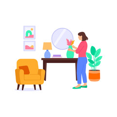 Fototapeta premium Final Styling Setup, Completing interior styling for visual appeal, Flat vector character illustration