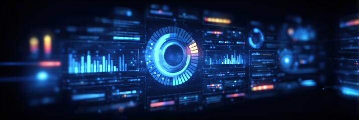 Obraz premium Within this computing technology platform, a software system and interface dashboard work together to simulate the birth of a new galaxy.