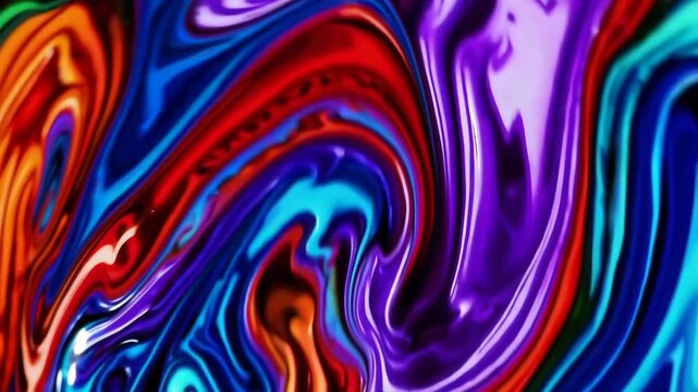Flowing colorful liquid paint blending dynamically. Abstract art background concept.