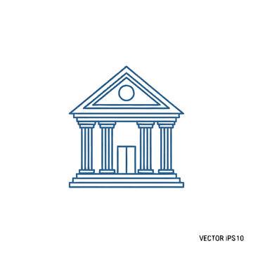 Classic Greek Temple Building with Columns and Pediment Icon.