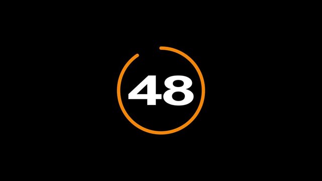 53 second Countdown timer. Minimal countdown 53 timer animation from 53 to 0 seconds. on black screen. Circle countdown timer thirty seconds animation.High quality 4K video.
