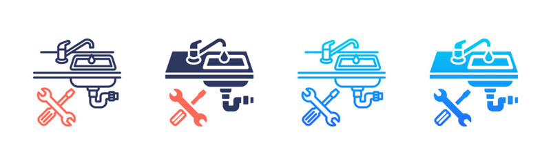 Obraz premium Under Sink Work Icon Pack In Multiple Styles