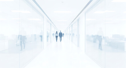 Fototapeta premium Business professionals walking in bright office corridor 
