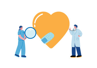 診察する女性看護師と男性医師