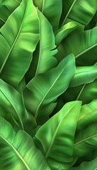 Fototapeta premium Seamless Pattern of Exotic Tropical Green Leaves, Lush Botanical Texture for Wallpaper and Fabrics