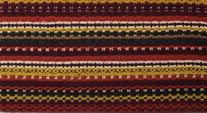 Traditional Yakan Seamless Fabric Pattern, Filipino Textile Background with Authentic Mindanao Weaving Design, Ethnic Striped Tribal Ornament in Red, Yellow, and Brown for Cultural Heritage Projects