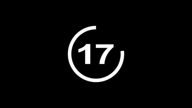 22 second Countdown timer. Minimal countdown 22 timer animation from 22 to 0 seconds. on black screen. Circle countdown timer thirty seconds animation.High quality 4K video.