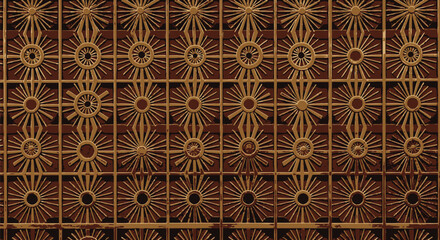 Traditional Yakan Seamless Weaving Pattern from the Philippines Featuring Intricate Geometric Sunburst Motifs in Warm Earth Tones, Authentic Filipino Tribal Textile Fabric Design Inspired by Mindanao 