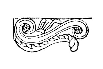Modillion, ornamental bracket or corbel supporting a cornice, often decorated with scrolls, old vintage illustration, 1897. © Timofeeff