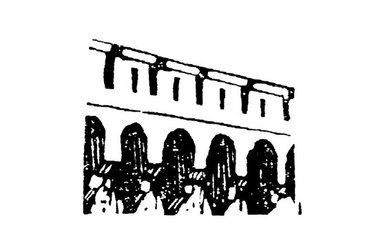 Machicolation, defensive gallery projecting from a castle wall, with openings in the floor for dropping missiles on attackers, old vintage illustration, 1897.