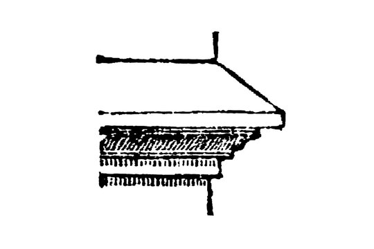 Drip molding, projecting molding on a cornice or windowsill designed to direct rainwater away from a wall, old vintage illustration, 1897.