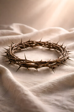 Crown of Thorns on Linen &ndash; Holy Week Minimal Christian Background Vertical
