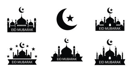 Obraz premium Islamic crescent moon stars and mosque silhouettes for eid celebrations
