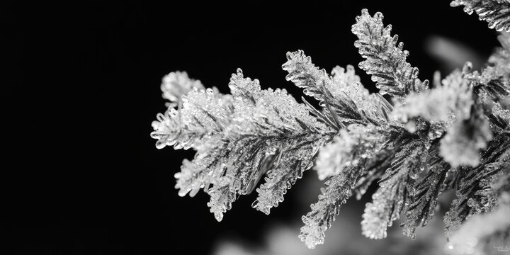 White snowflakes coating green leaf