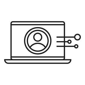 Professional laptop illustration. Representative account symbol. Digital technology Vector. International computer emblem.